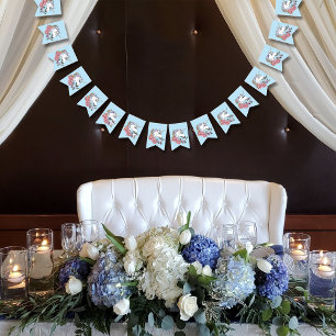 White Unicorn Rosa Flowers Blue Vimplar