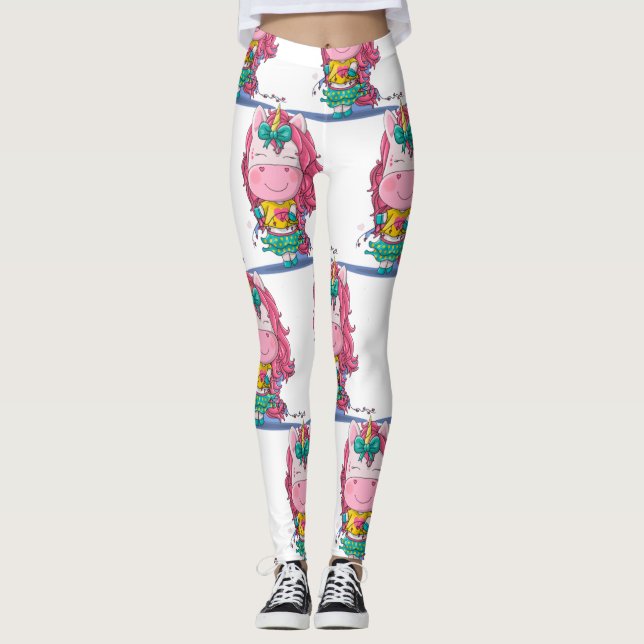 White Unicorn Sparkles Leggings (Framsida)