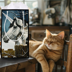 White Unicorn Tabby katt Fantasy