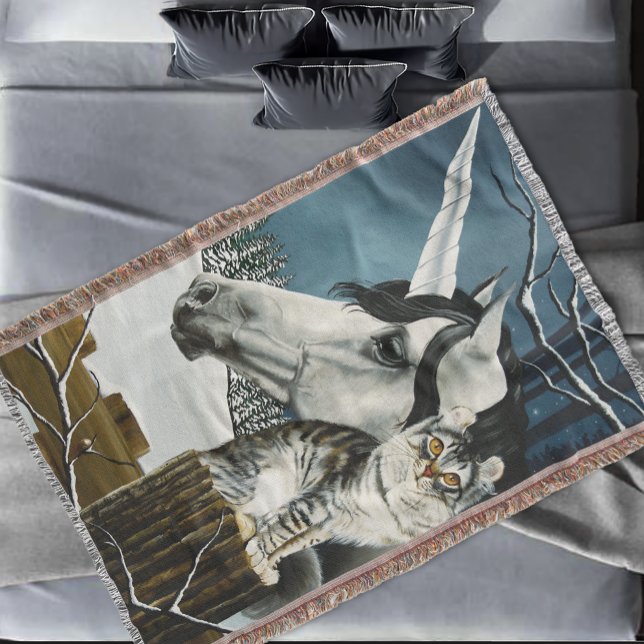 White Unicorn Tabby katt Fantasy Filt (Skapare uppladdad)