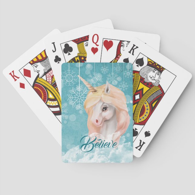 White Unicorn Teal Snowflake Tro Casinokort (Baksidan)