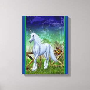 White Unicorn Woodland Grind Fantasy Horse Art Canvastryck