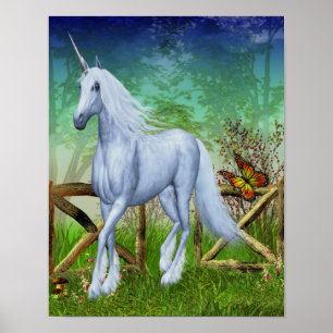 White Unicorn Woodland Grind Fantasy Horse Art Poster