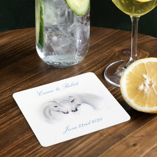 White Unicorns Kärlek par Underlägg Papper Kvadrat