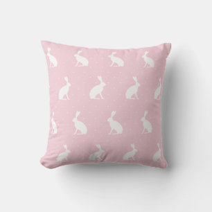 White Upright Bunnies Mönster. Girly Rosa Kudde