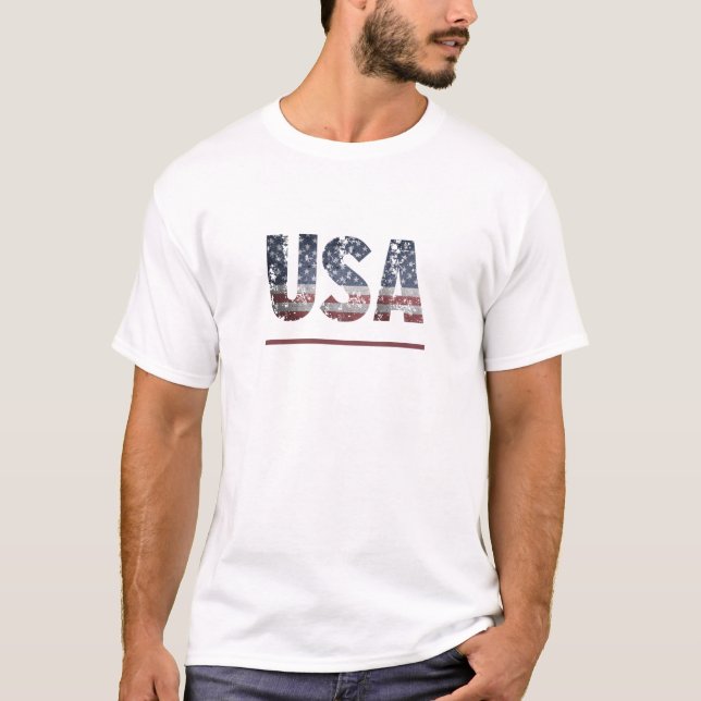 *~* White USA flagga Patriotic Modern AP16 America T Shirt (Framsida)