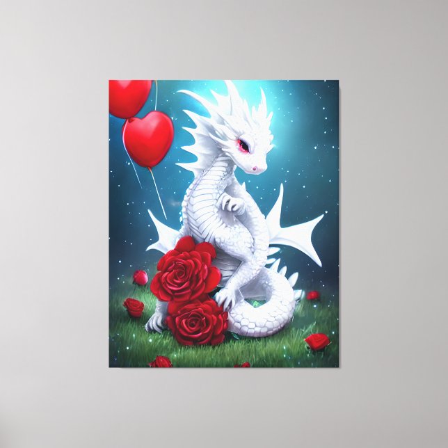 White Valentine Kärlek Dragon Canvastryck (Framsida)