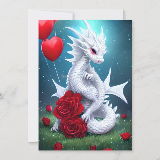 White Valentine Kärlek Dragon Julkort (Framsida)