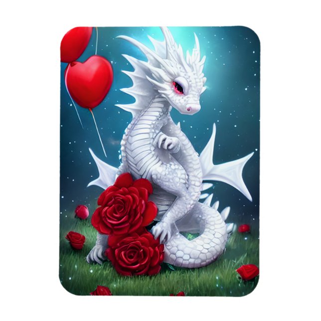 White Valentine Kärlek Dragon Magnet (Vertikal)