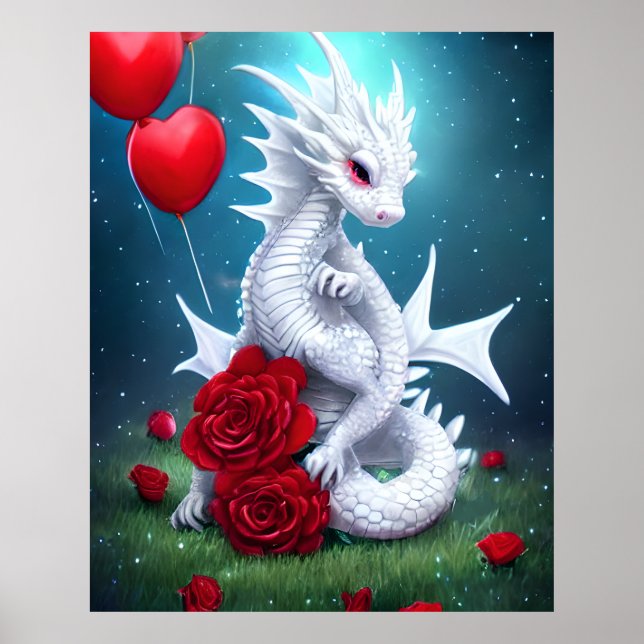 White Valentine Kärlek Dragon Poster (Framsidan)