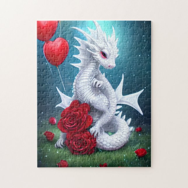 White Valentine Kärlek Dragon Pussel (Vertikal)