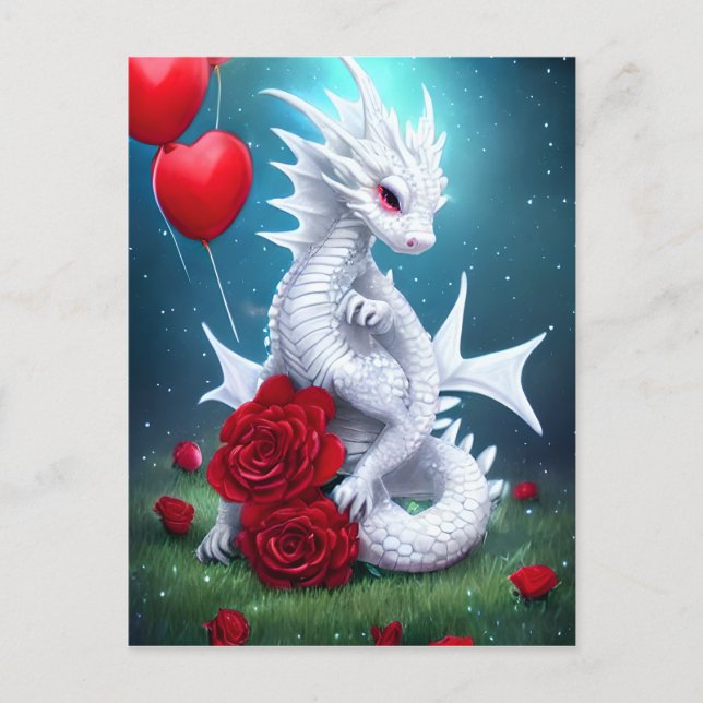 White Valentine Kärlek Dragon Vykort (Framsida)