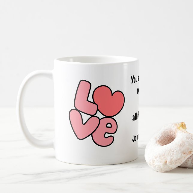 White Valentine's Day Love Kaffemugg (Med munk)