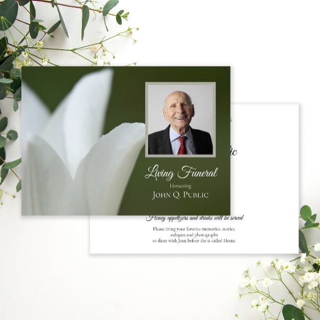 White Vår Tulip om Grönt Living Funeral Party Inbjudningar (Skapare uppladdad)