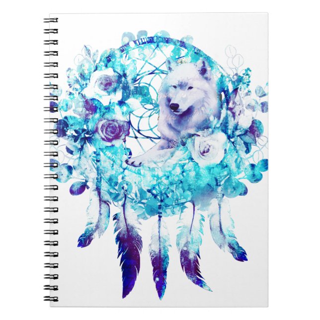 White Varg Dreamcatcher Lila Blue Blommigt Anteckningsbok (Framsidan)