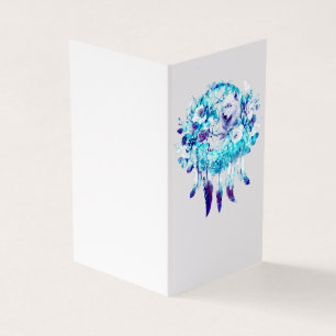 White Varg Dreamcatcher Lila Blue Blommigt Kort