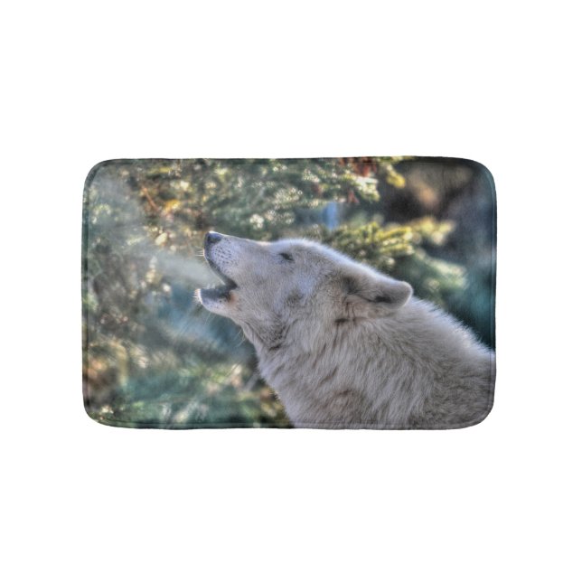 White Varg Howling i en vinterskog Badrumsmatta (Framsidan)