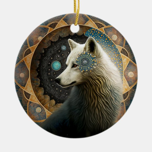 White Varg Mandala Julgransprydnad Keramik (Framsidan)