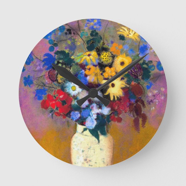 White Vas med Flowers Odilon Redon Rund Klocka (Framsida)