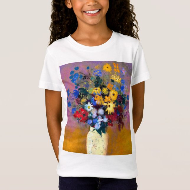 White Vas med Flowers Odilon Redon T Shirt (Framsida)
