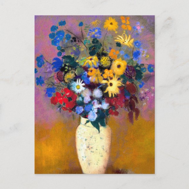 White Vas med Flowers Odilon Redon Vykort (Framsida)