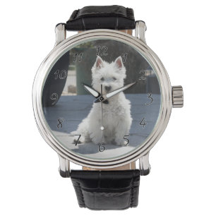 White Väster Highland Terrier Sitta på Sidepromena Armbandsur