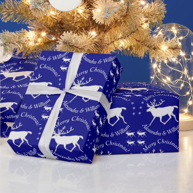 White Västindiou Reindeer Anpassningsbar Navy Blue Presentpapper (Helgdagar)