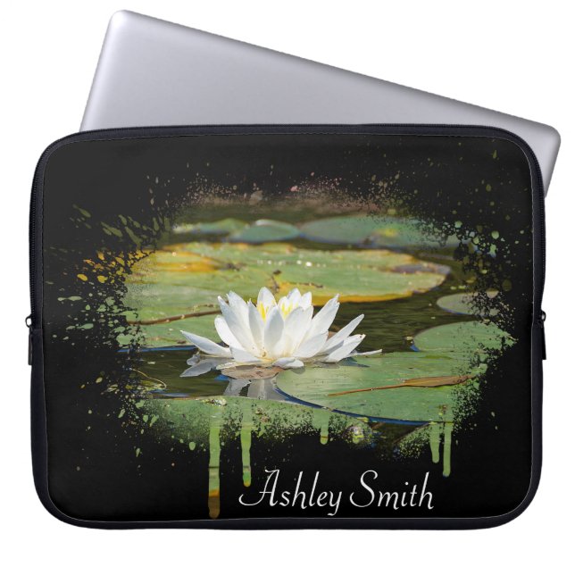 White Vatten Lily Abstrakt Laptop Fodral (Framsidan)