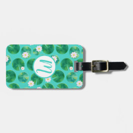 White Vatten Lily Flowers & Lily Pad Mönster Bagagebricka