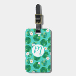 White Vatten Lily Flowers & Lily Pad Mönster Bagagebricka