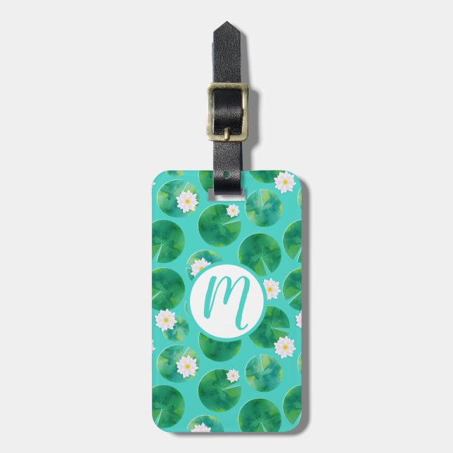 White Vatten Lily Flowers & Lily Pad Mönster Bagagebricka (Vertikal Framsida)