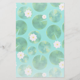 White Vatten Lily Flowers & Lily Pad Mönster Brevpapper