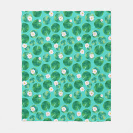 White Vatten Lily Flowers & Lily Pad Mönster Fleecefilt