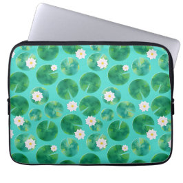 White Vatten Lily Flowers & Lily Pad Mönster Laptop Fodral