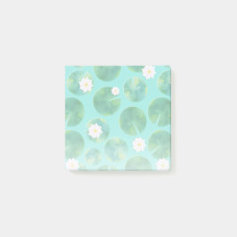 White Vatten Lily Flowers & Lily Pad Mönster Post-it Block