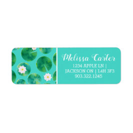 White Vatten Lily Flowers & Lily Pad Mönster Returadress Etikett