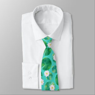 White Vatten Lily Flowers & Lily Pad Mönster Slips