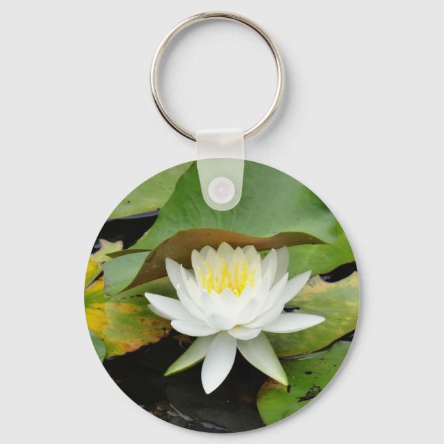White Vatten Lily i Fullt Bloom Nyckelring (Framsida)
