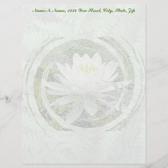 White Vatten Lily Letterhead Stationery Brevhuvud (Framsida)