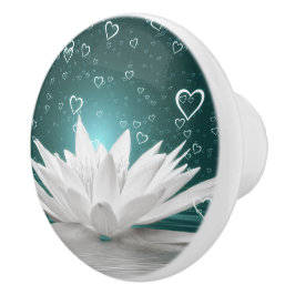 White Vatten Lily Lotus Flower Hearts Dresser Knopp
