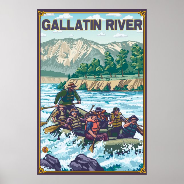 White Vatten Rawing - Gallatin River, Montana Poster (Framsidan)