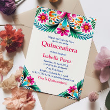 White Vibrant Blommigt Quinceanera Mexican Fiesta