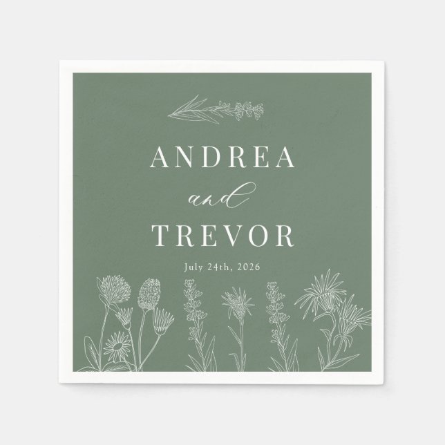 White Vild Flowers | Boho Chic Bröllop Pappersservett (Framsidan)