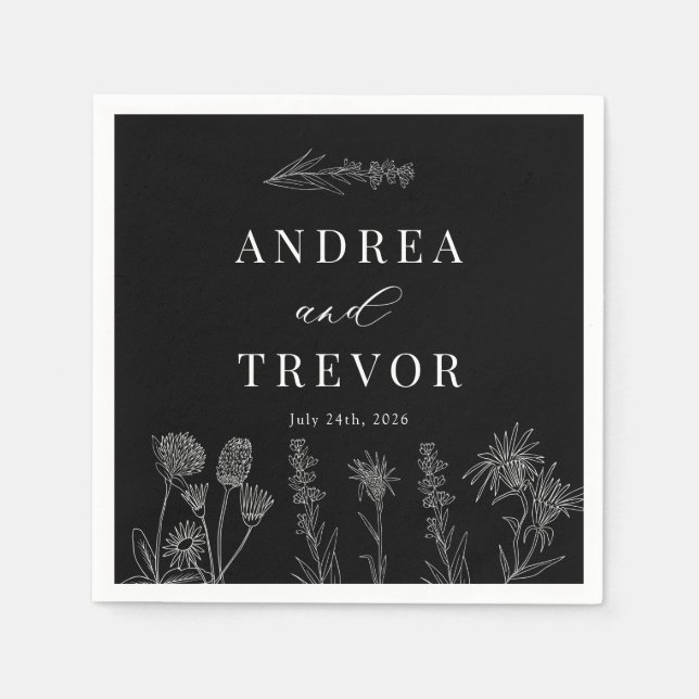 White Vild Flowers | Boho Chic Bröllop Pappersservett (Framsidan)