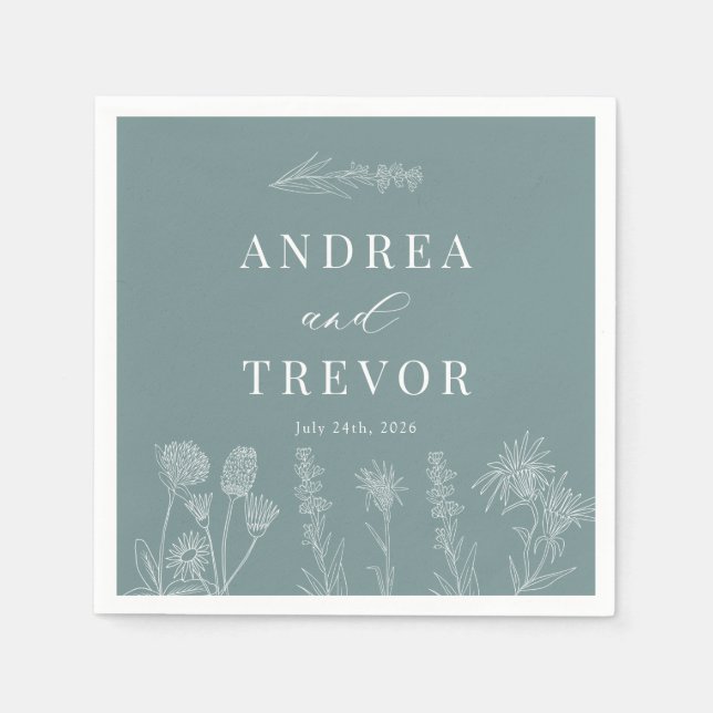 White Vild Flowers | Boho Chic Bröllop Pappersservett (Framsidan)