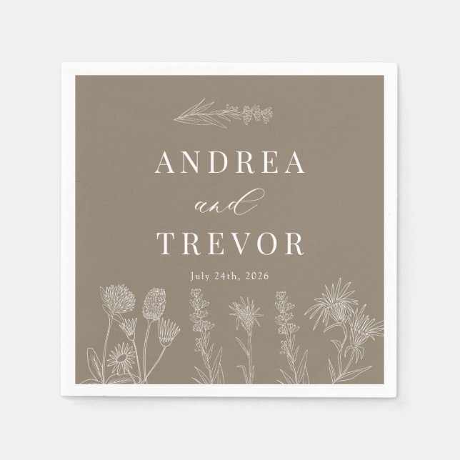 White Vild Flowers | Boho Chic Bröllop Pappersservett (Framsidan)