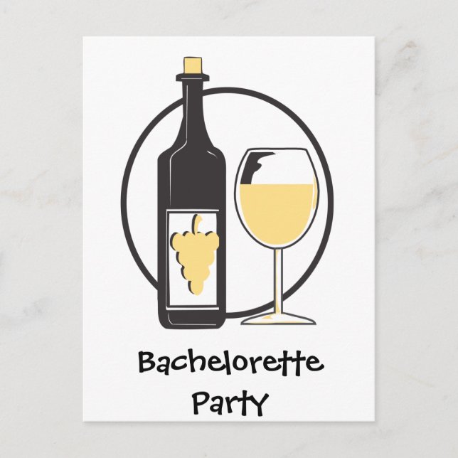 White Vin Bachelorette Party Inbjudan Vykort (Framsida)