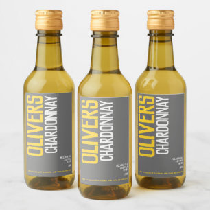 White vin gult grått vin makar text mini vinetikett