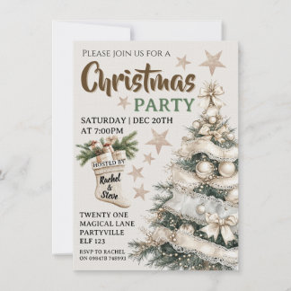 White vintage Christmas party invitation  Inbjudningar