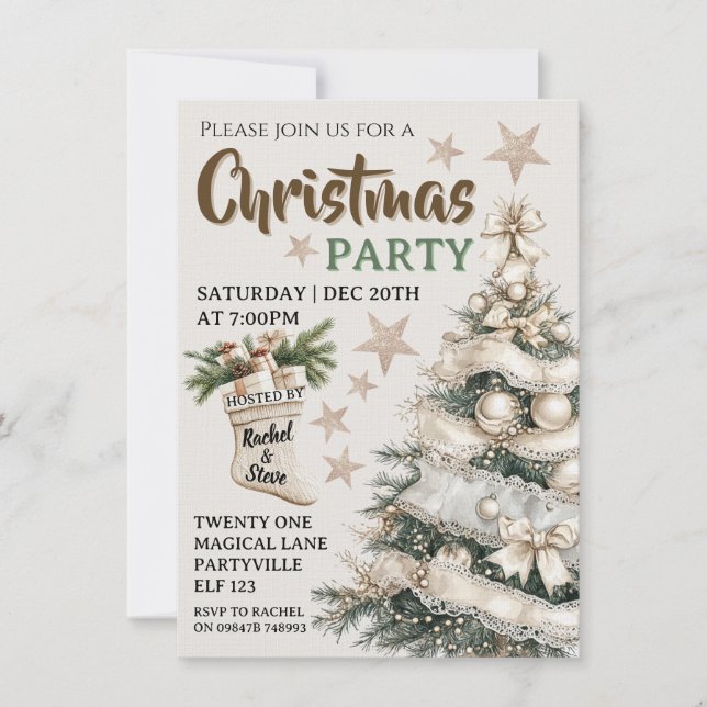 White vintage Christmas party invitation  Inbjudningar (Framsida)